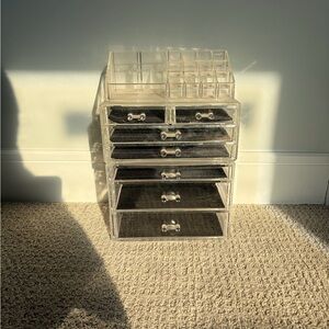 Clear Acrylic Makeup Organizer with Black Drawers